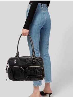 Classic brown Nylon Tote Handbag with Gold Hardware